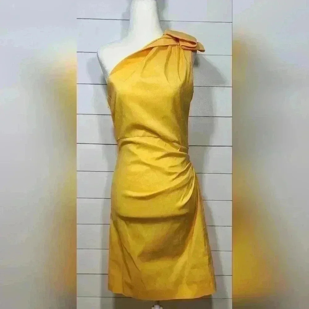 Badgley Mischka Yellow One Shoulder Dress